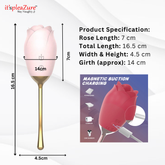 Product specs: 7cm rose head, 16.5cm length stimulator – magnetic charging compatible with power banks